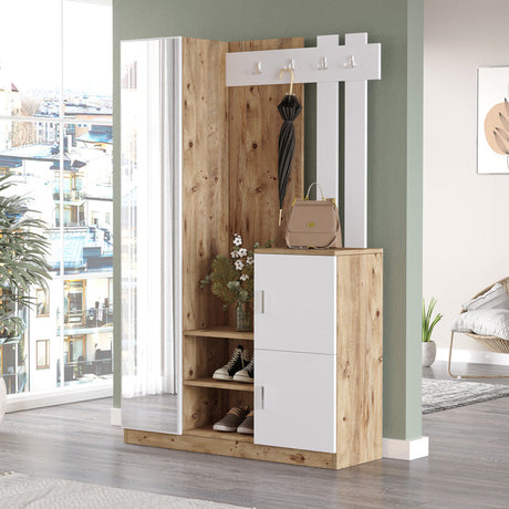 Mobilier de intrare Saron cu oglinda, 113x35x180 cm
