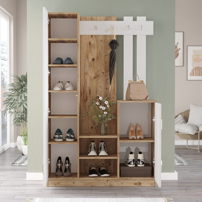 Mobilier de intrare Saron cu oglinda, 113x35x180 cm - Alb