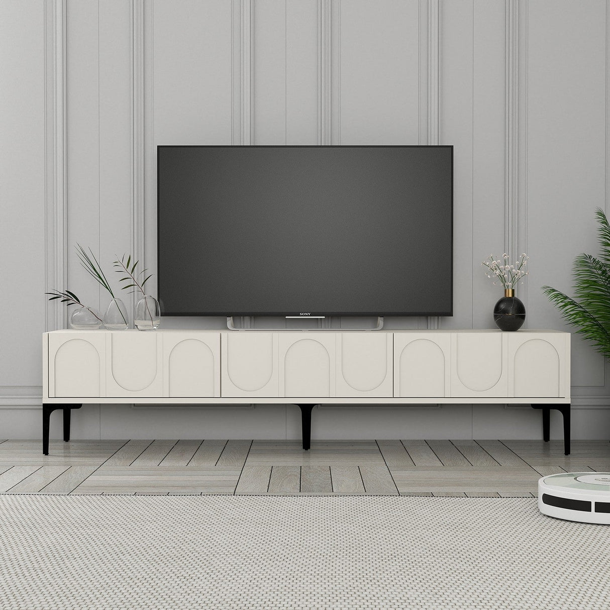 Mobilier Lyon 42, Crem - White Black, 180x35 cm - Mobilier Lyon 42, Crem - White Black, 180x35 cm