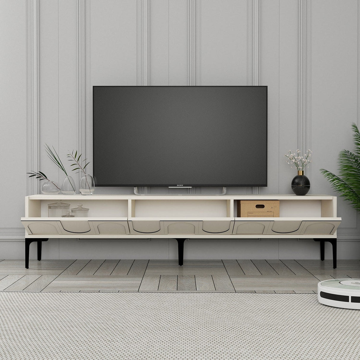 Mobilier Lyon 42, Crem - White Black, 180x35 cm - Cream
Black