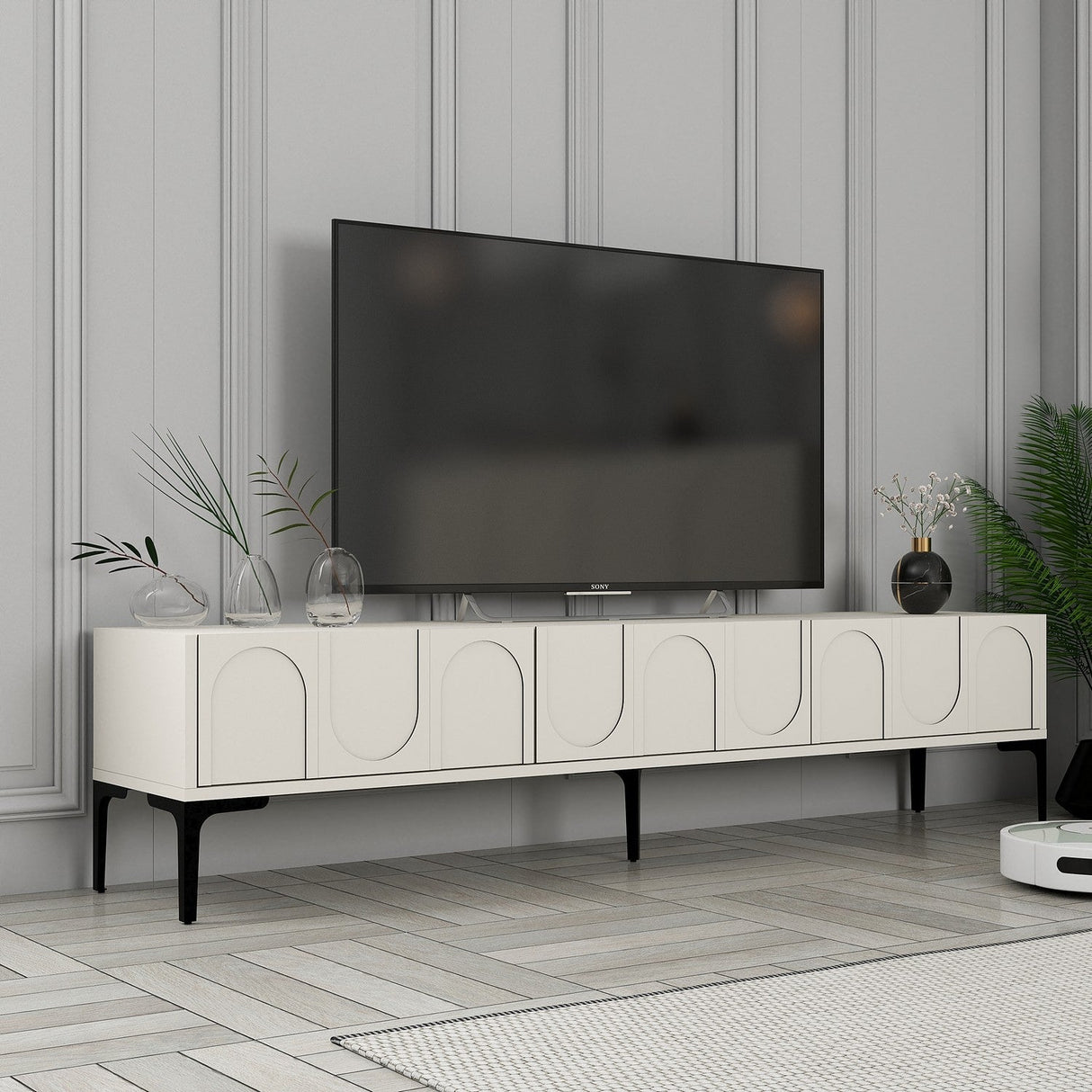 Mobilier Lyon 42, Crem - White Black, 180x35 cm - Cream
Black