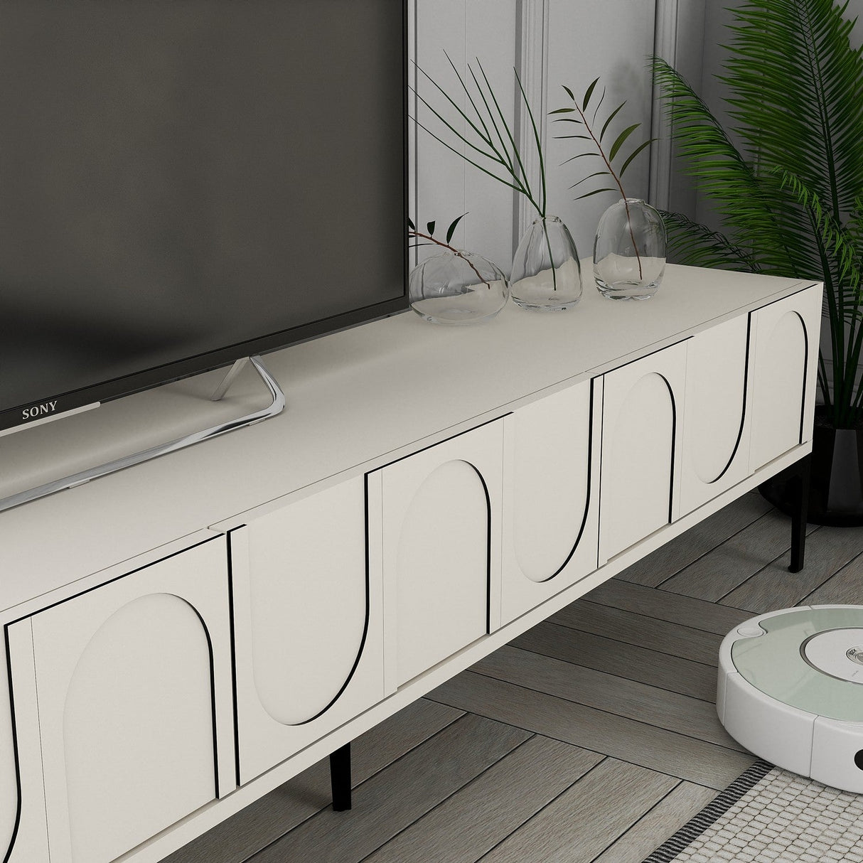 Mobilier Lyon 42, Crem - White Black, 180x35 cm - Cream
Black