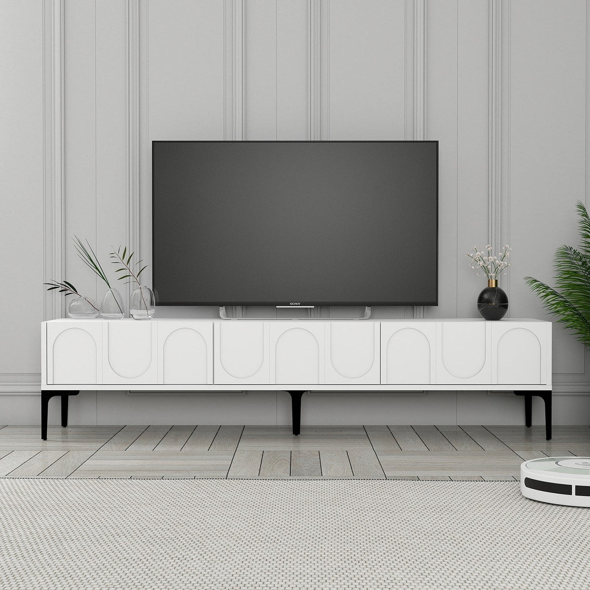 Mobilier Lyon 42, Crem - White Black, 180x35 cm - White
Black