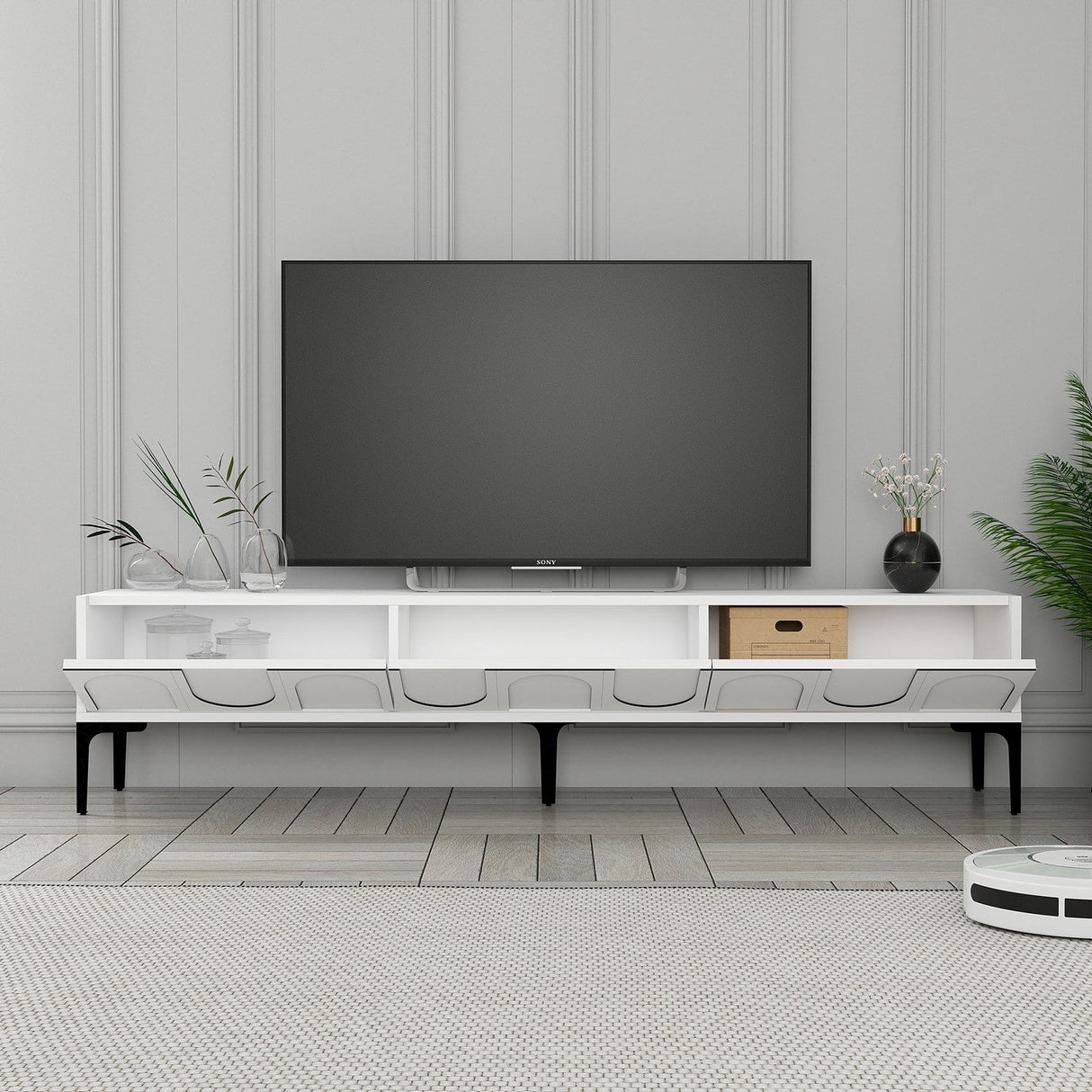 Mobilier Lyon 42, Crem - White Black, 180x35 cm - White
Black