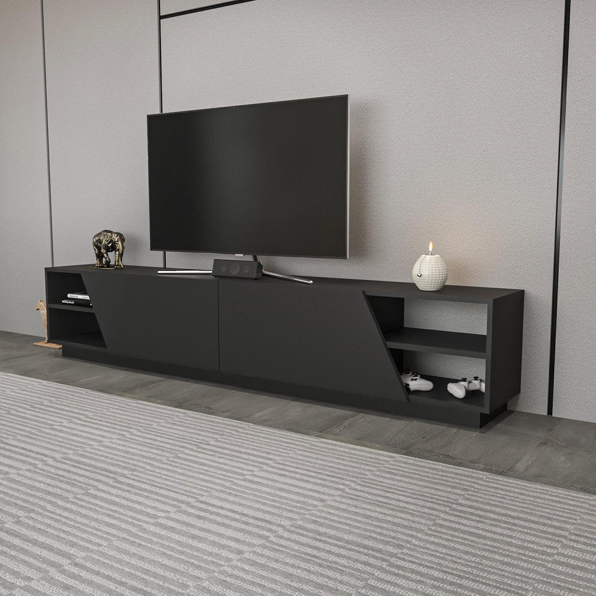 Mobilier Rhodes, Gri - Alb, 240x37 cm - Gri