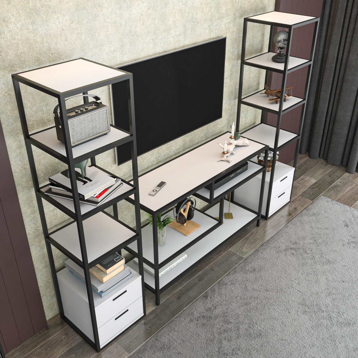 Mobilier Robbins, 198x39 cm - Negru