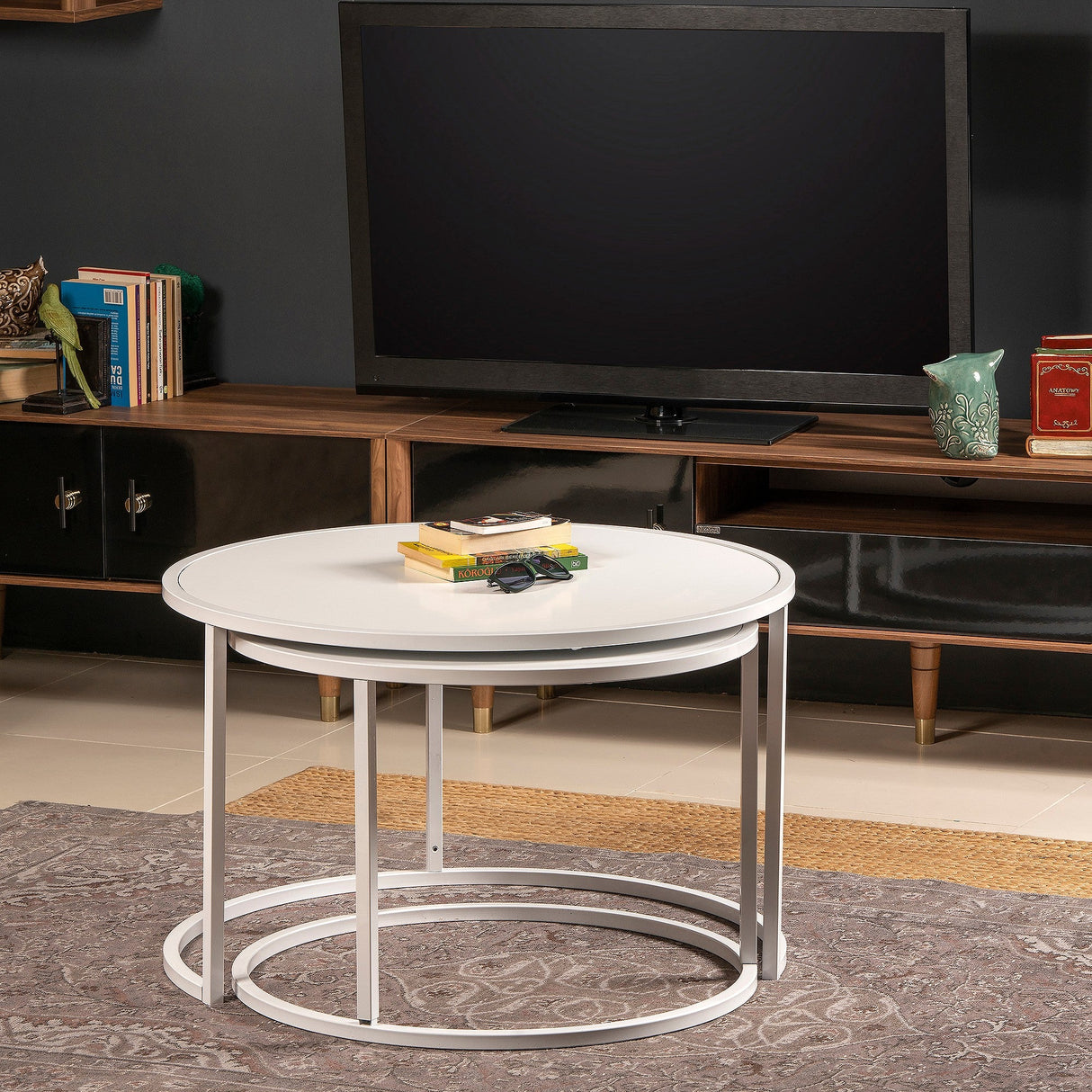 Mobilier Tambur, Alb - Oak Black, 66x66x43 cm - Mobilier Tambur, Alb - Oak Black, 80x80 cm - 541HDL1231