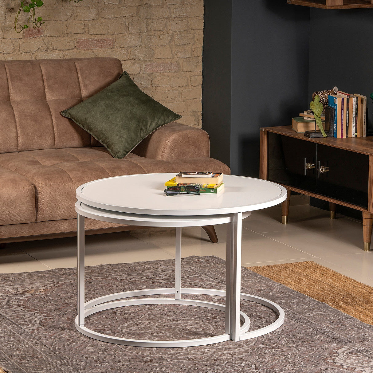 Mobilier Tambur, Alb - Oak Black, 66x66x43 cm - Alb