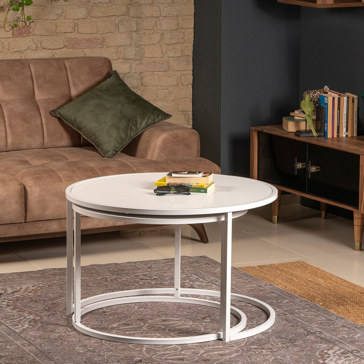 Mobilier Tambur, Alb - Oak Black, 66x66x43 cm - Alb
