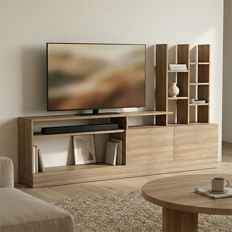 Comoda TV Seruno, Alb - Stejar, 170x25x100 cm - Stejar