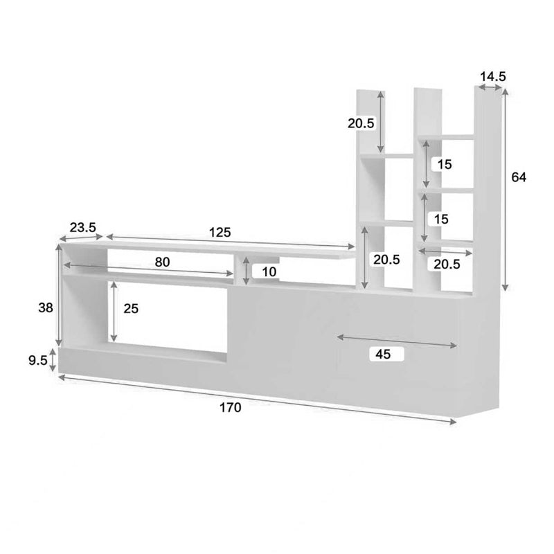 Comoda TV Seruno, Alb - Stejar, 170x25x100 cm - Stejar