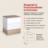 Noptiera KMD-820-MB-1 Home Collection® Base, 2 sertare, Alb, 45x52x40 cm