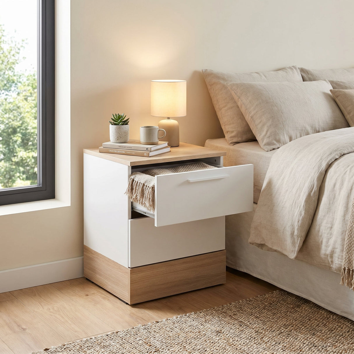 Noptiera KMD-820-MB-1 Home Collection® Base, 2 sertare, Alb, 45x52x40 cm