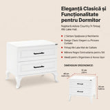 Noptiera KMD-1002-DD-1 Home Collection® Country, 2 sertare, Alb Lake, 51x53x40 cm