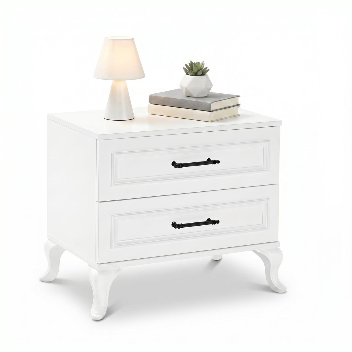 Noptiera KMD-1002-DD-1 Home Collection® Country, 2 sertare, Alb Lake, 51x53x40 cm