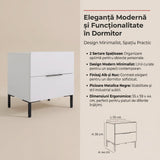 Noptiera KMD-1720-DD-1 Home Collection® Oryana, 2 sertare, Alb - Nuc, 55x59x44 cm - Alb | SKU: KMD-1720-DD-1, KMD-1720-OO-1, KMD-1720-FF-1