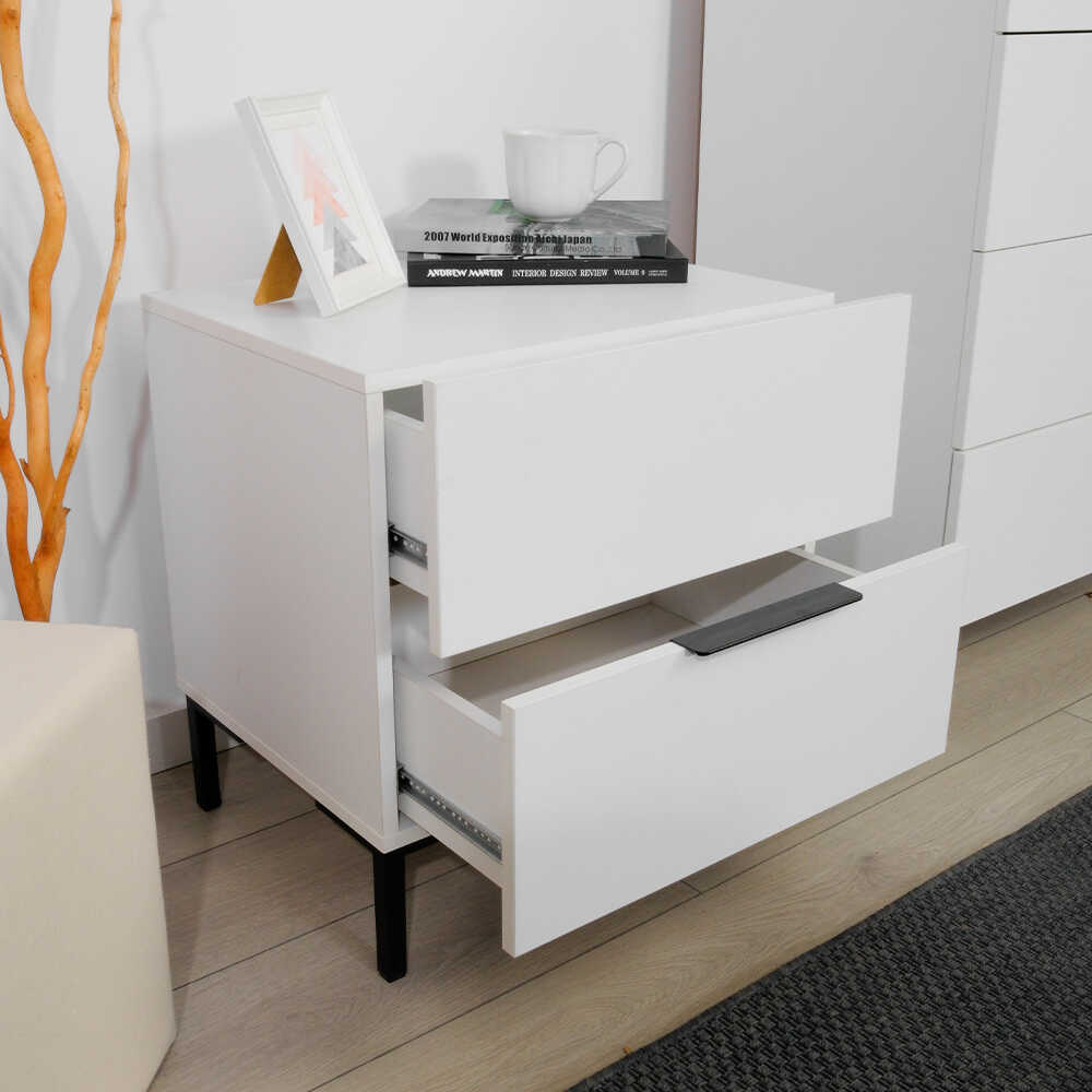 Noptiera KMD-1720-DD-1 Home Collection® Oryana, 2 sertare, Alb - Nuc, 55x59x44 cm - Alb | SKU: KMD-1720-DD-1, KMD-1720-OO-1, KMD-1720-FF-1