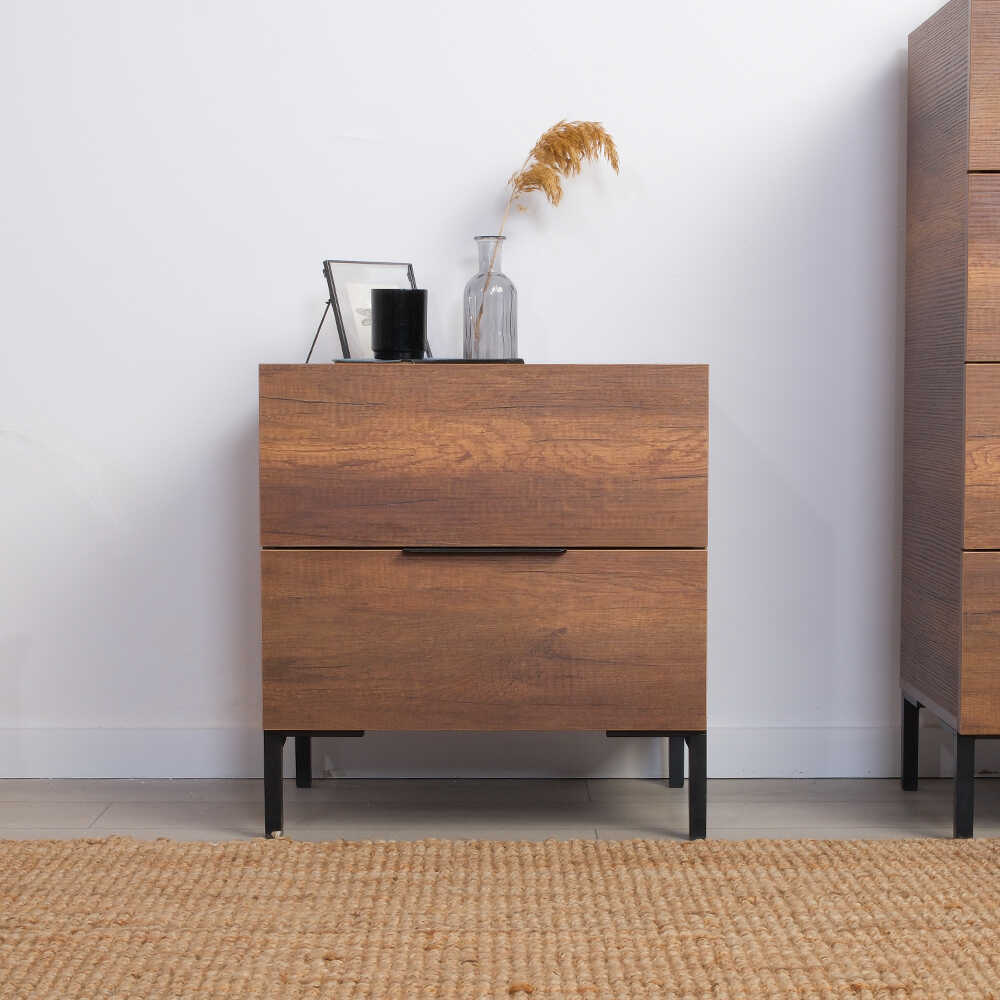 Noptiera KMD-1720-DD-1 Home Collection® Oryana, 2 sertare, Alb - Nuc, 55x59x44 cm - Nuc | SKU: KMD-1720-DD-1, KMD-1720-OO-1, KMD-1720-FF-1