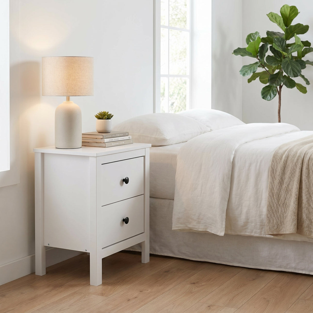 Noptiera KMD-992-BB-1 Home Collection® Rustic, 2 sertare, Alb, 46x61x39 cm