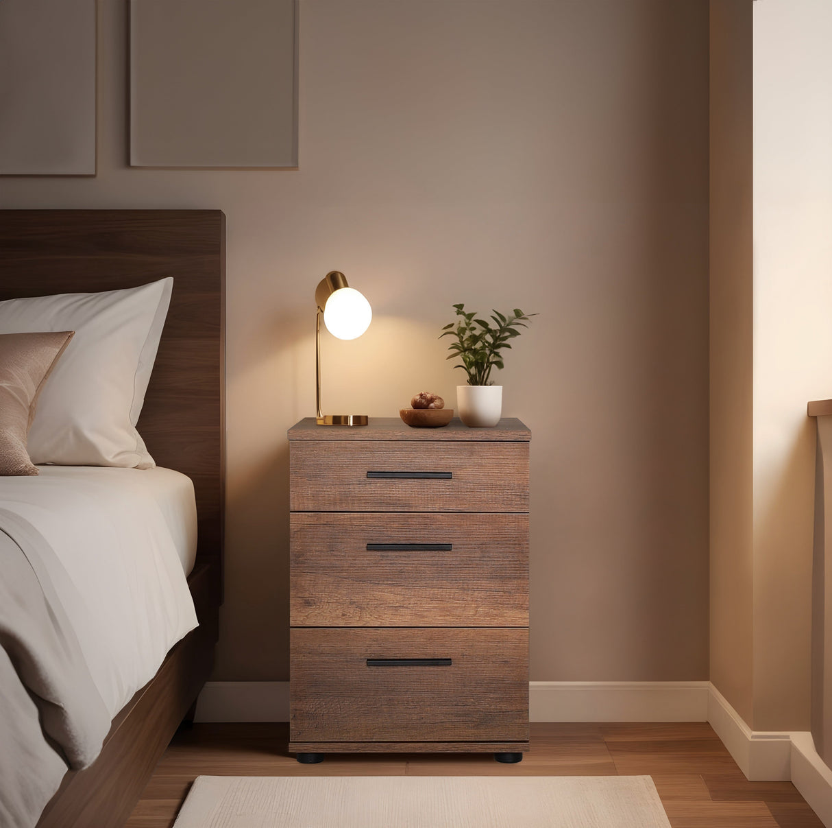 Noptiera KMD-530-BB-1 Home Collection® Trendline, 3 sertare, 40x57x39 cm - Nuc | SKU: KMD-530-OO-1