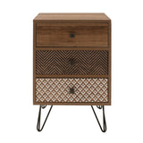Noptiera Boho cu 3 sertare, nuc, 40x40x59 cm