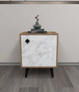 Noptiera Hastikoz cu usa, Alb - Stejar - Lemn, Natural, 45x65x35 cm - Hitit Stone