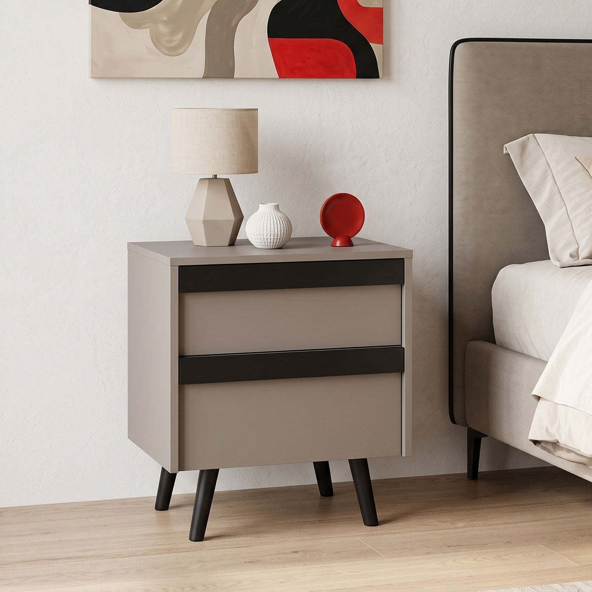 Bej - Negru | SKU: 225-000118 | Noptieră Nectra, Bej - Negru, 50x40x56 cm, varianta Bej - Negru, produs pentru amenajarea locuinței, disponibil online în România la CasaMob