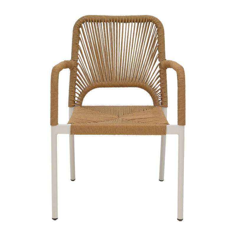 Norture fotoliu stivuibil din aluminiu cadru alb-rattan, Natural, 57x61x85 cm