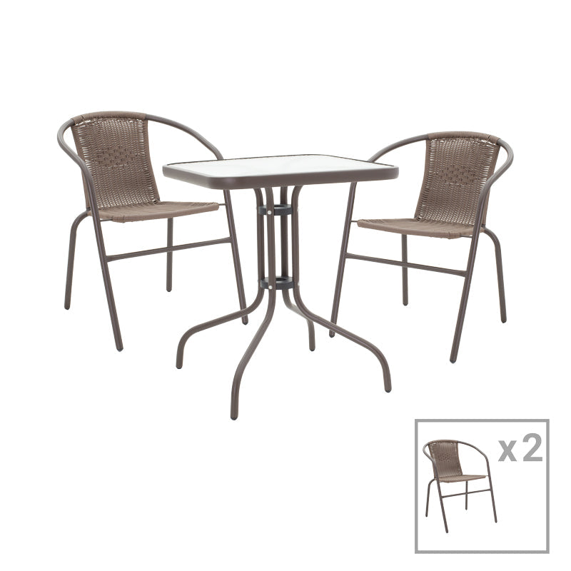 Obbi-Watson set de 3 mese de sufragerie maro din metal-pe ratan, 60x60x70 cm