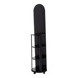 Oglinda pe role cu rafturi Espero, Alb - Negru, 34x170 cm - Negru