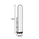 Oglinda pe role cu rafturi Espero, Alb - Negru, 34x170 cm - Negru