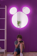 Oglinda decorativa Mickey Mirrorland, roz - alb - galben, 53x50 cm - Pink