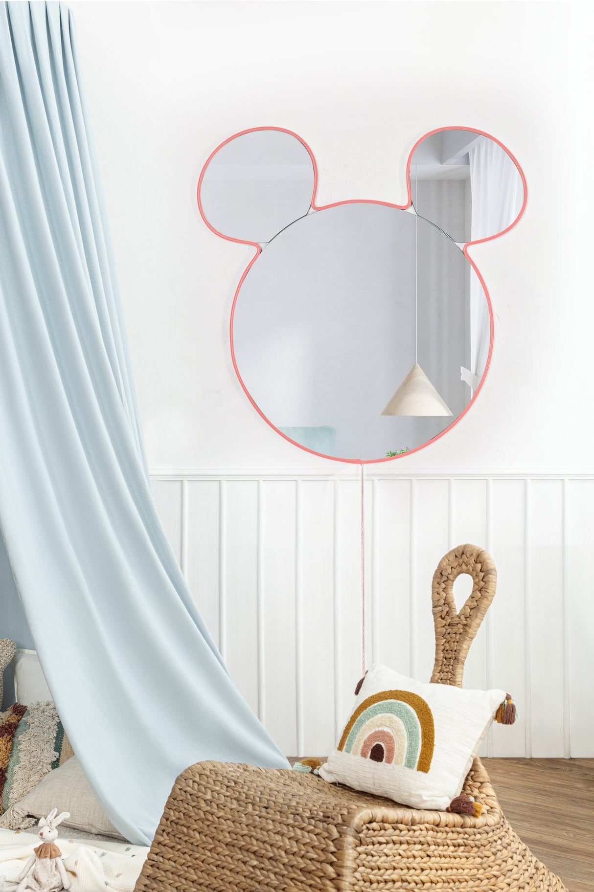 Oglinda decorativa Mickey Mirrorland, roz - alb - galben, 53x50 cm - Pink