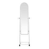 Oglinda pe roti cu raft Lomna, Alb - Negru, metal/, 38x37x160 cm - Alb
