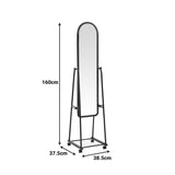 Oglinda pe roti cu raft Lomna, Alb - Negru, metal/, 38x37x160 cm - Alb