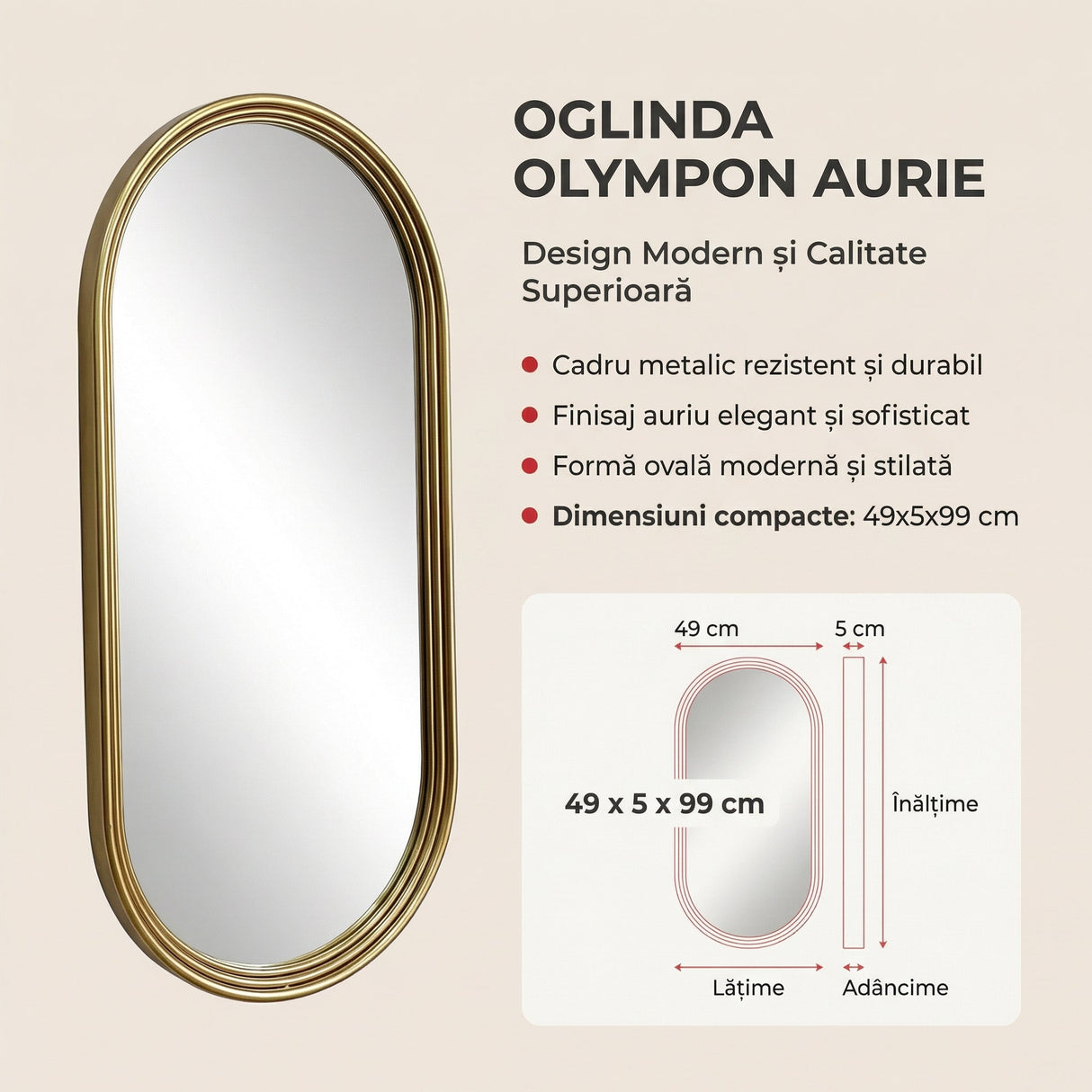 Oglinda Olympon, aurie, 49x99 cm