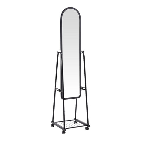 Oglinda pe roti cu raft Lomna, Alb - Negru, metal/, 38x37x160 cm