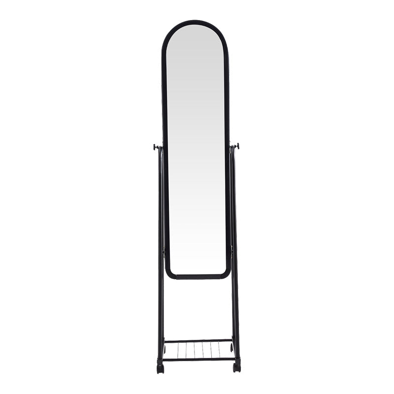 Oglinda pe roti cu raft Lomna, Alb - Negru, metal/, 38x37x160 cm - Negru