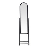 Oglinda pe roti cu raft Lomna, Alb - Negru, metal/, 38x37x160 cm - Negru