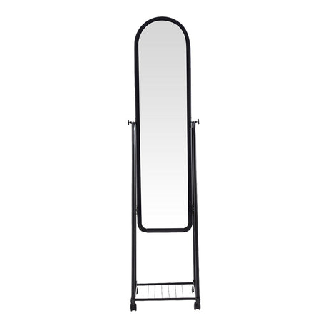Oglinda pe roti cu raft Lomna, Alb - Negru, metal/, 38x37x160 cm