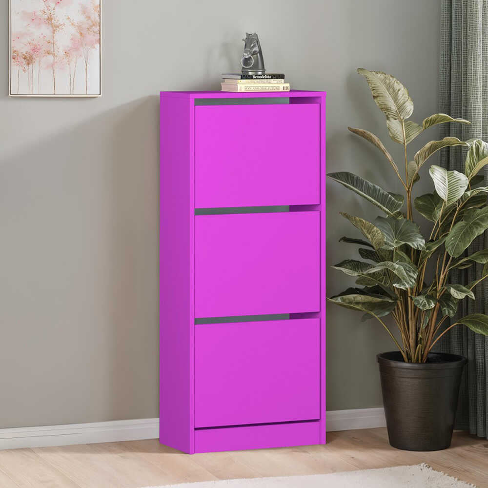 Pantofar SHC-330-BB-1 Home Collection® Compact Plus, 12 Perechi, 3 Compartimente, Alb - Stejar - Mov, 51x119x26 cm - Mov | SKU: SHC-330-UU-1