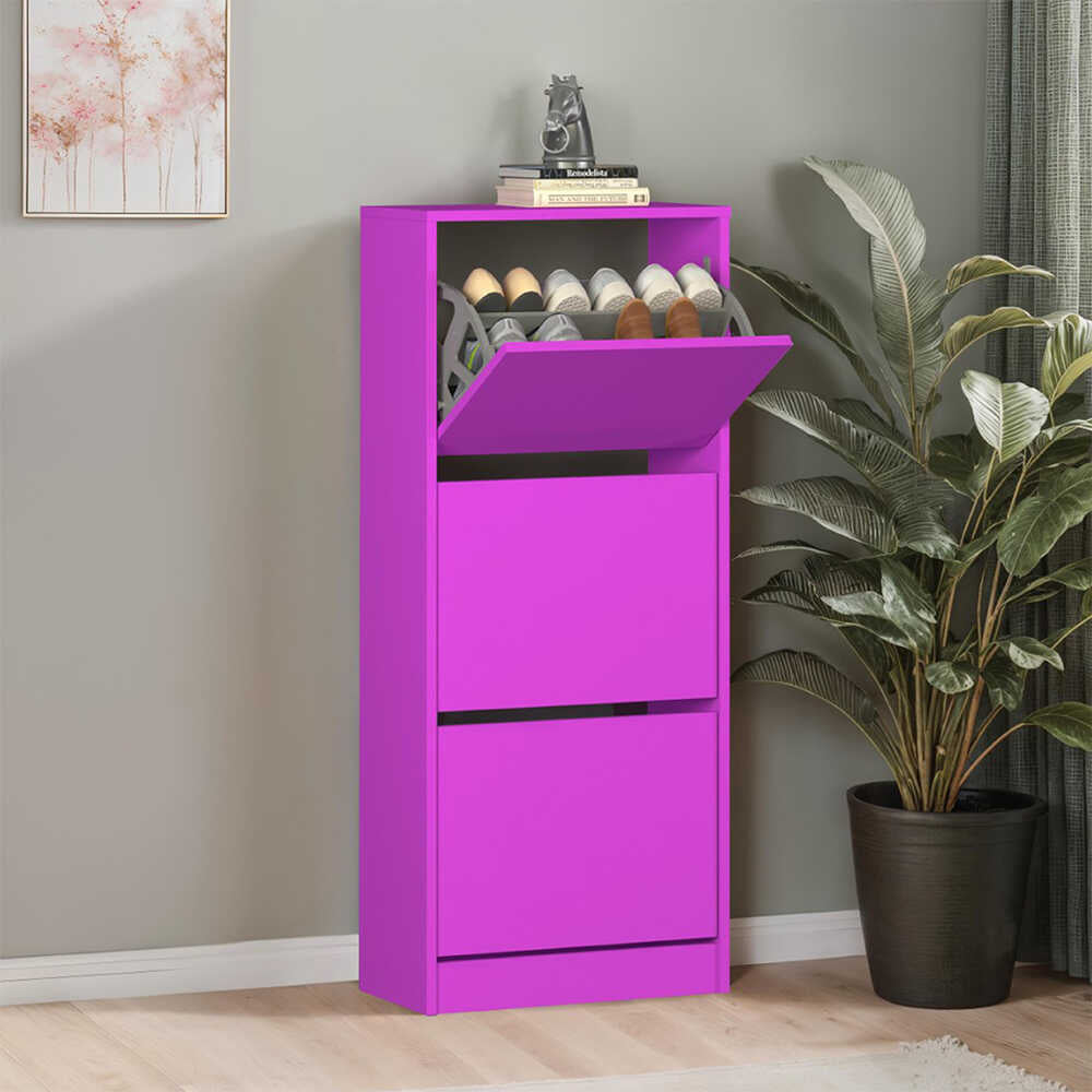 Pantofar SHC-330-BB-1 Home Collection® Compact Plus, 12 Perechi, 3 Compartimente, Alb - Stejar - Mov, 51x119x26 cm - Mov | SKU: SHC-330-BB-1, SHC-330-FF-1, SHC-330-UU-1