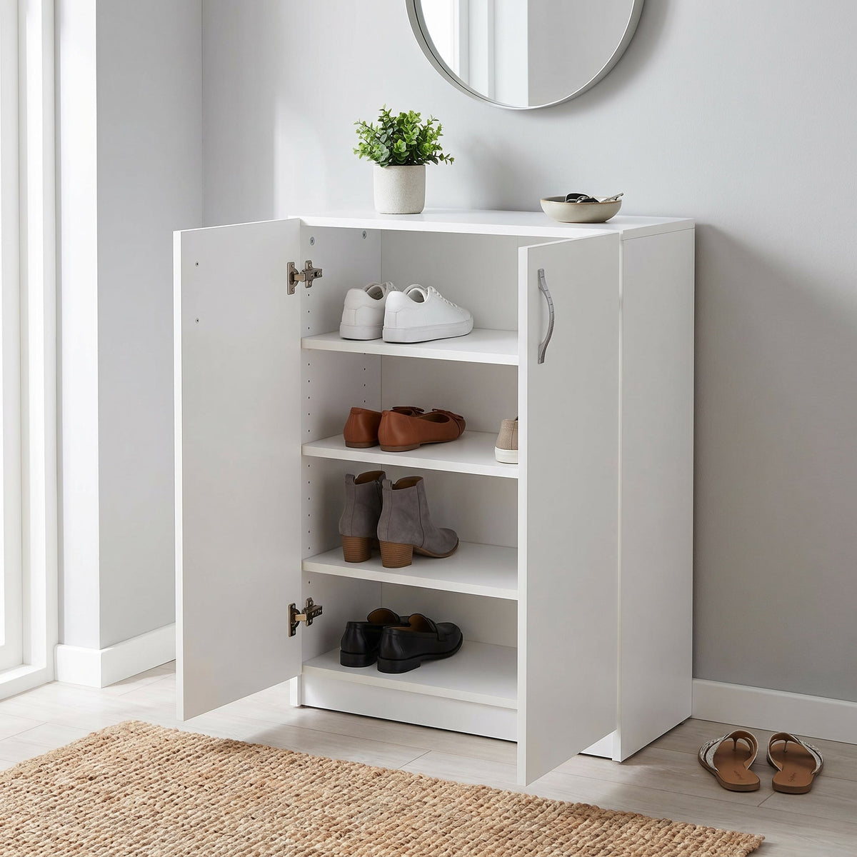 Pantofar Adore Double, 2 usi, 3 rafturi, capacitate 12-16 perechi, Alb, 70 x 90 x 33 cm | SKU: A2620