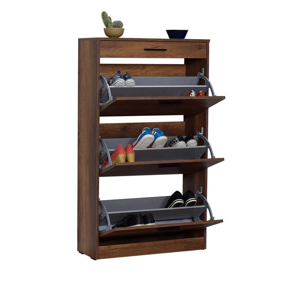 Pantofar SHC-431-DD-1 Home Collection® Extra, 3 compartimente, capacitate 18 perechi incaltaminte, Alb - Nuc, 75x128x29 cm - Nuc | SKU: SHC-431-DD-1, SHC-431-OO-1
