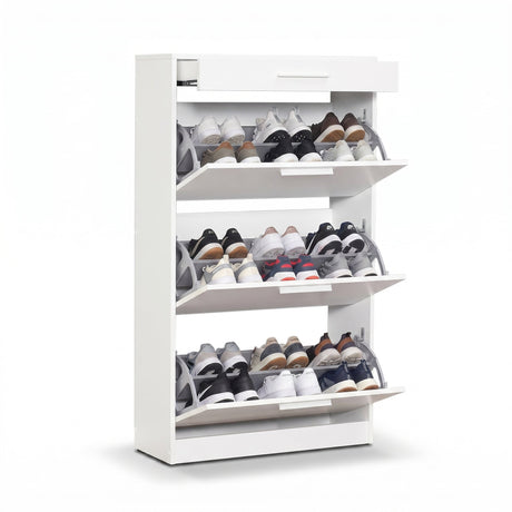 Pantofar SHC-431-DD-1 Home Collection® Extra, 3 compartimente, capacitate 18 perechi incaltaminte, Alb - Nuc, 75x128x29 cm