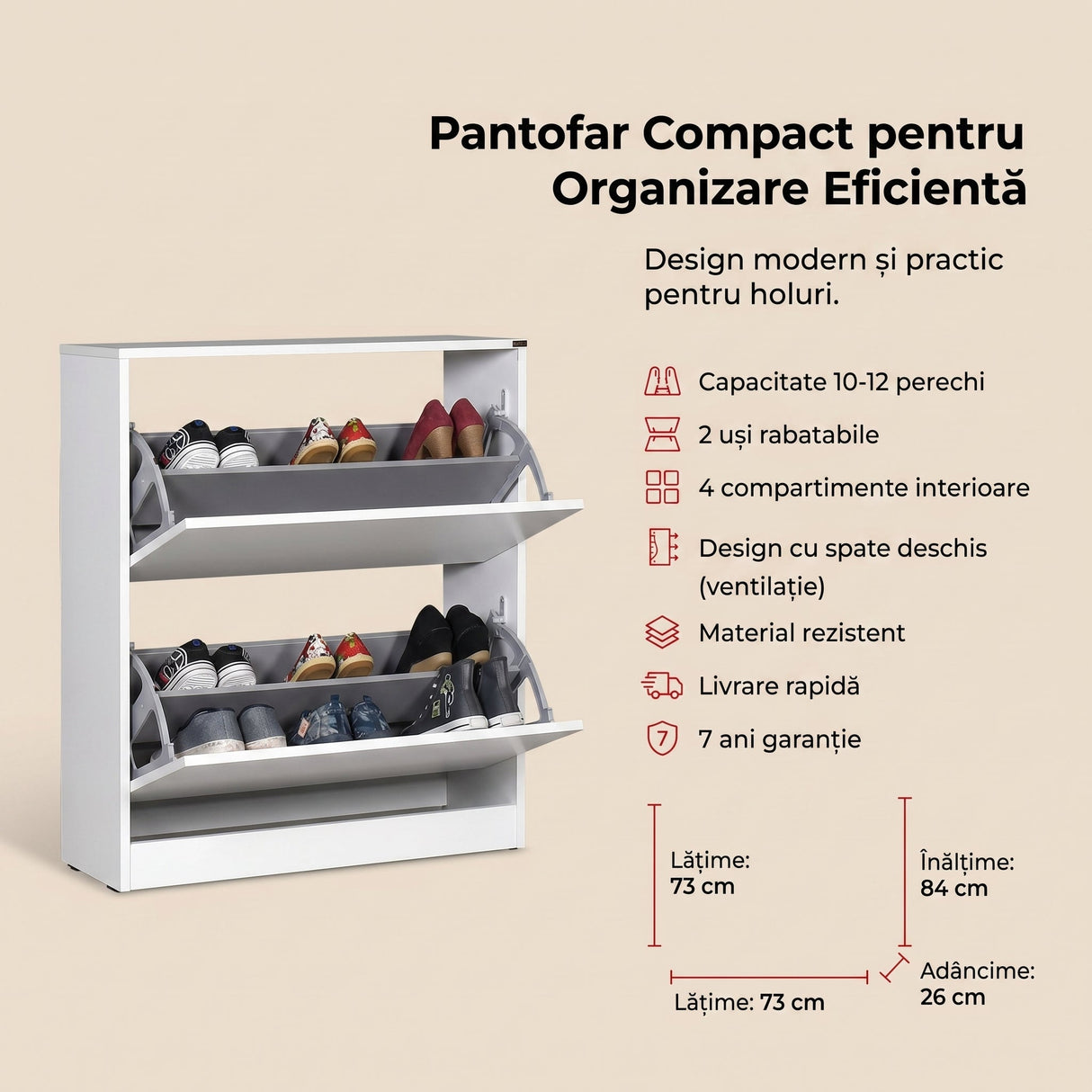 Pantofar SHC-520-BB-1 Home Collection® Max, 12 Perechi, 2 Compartimente, 73x84x26 cm - Alb | SKU: SHC-520-BB-1, SHC-520-TT-1, SHC-520-FF-1, SHC-520-KK-1, SHC-520-UU-1