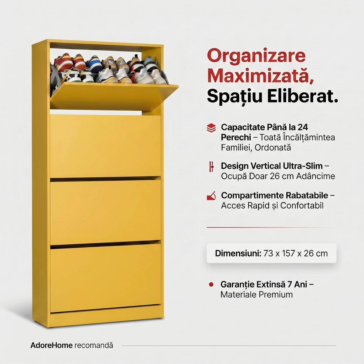 Pantofar SHC-540-BB-1 Home Collection® Max XL, 24 Perechi, 4 Compartimente, 73x157x26 cm - Galben | SKU: SHC-540-HH-1