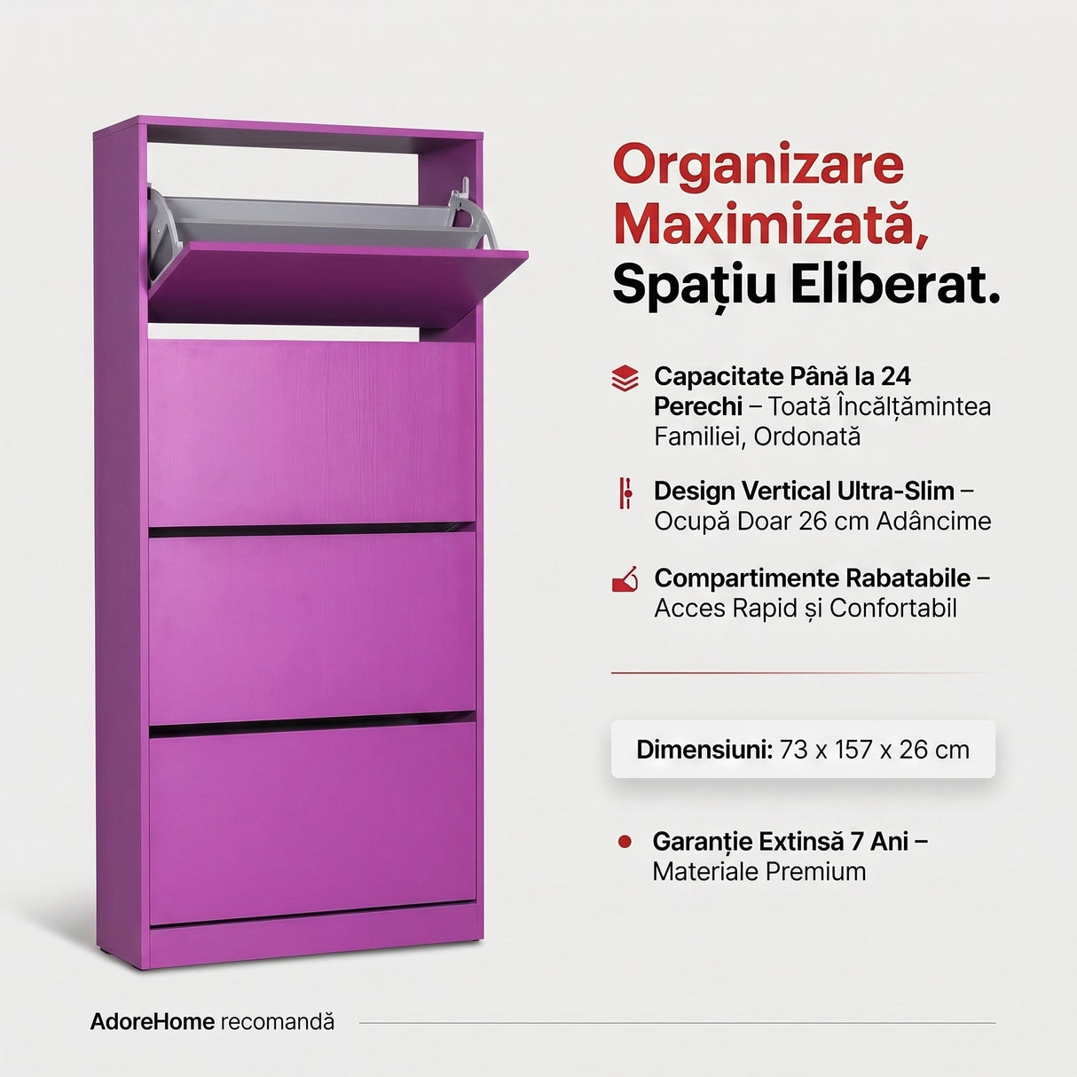 Pantofar SHC-540-BB-1 Home Collection® Max XL, 24 Perechi, 4 Compartimente, 73x157x26 cm - Mov | SKU: SHC-540-BB-1, SHC-540-HH-1, SHC-540-UU-1, SHC-540-FF-1, SHC-540-KK-1, SHC-540-OO-1