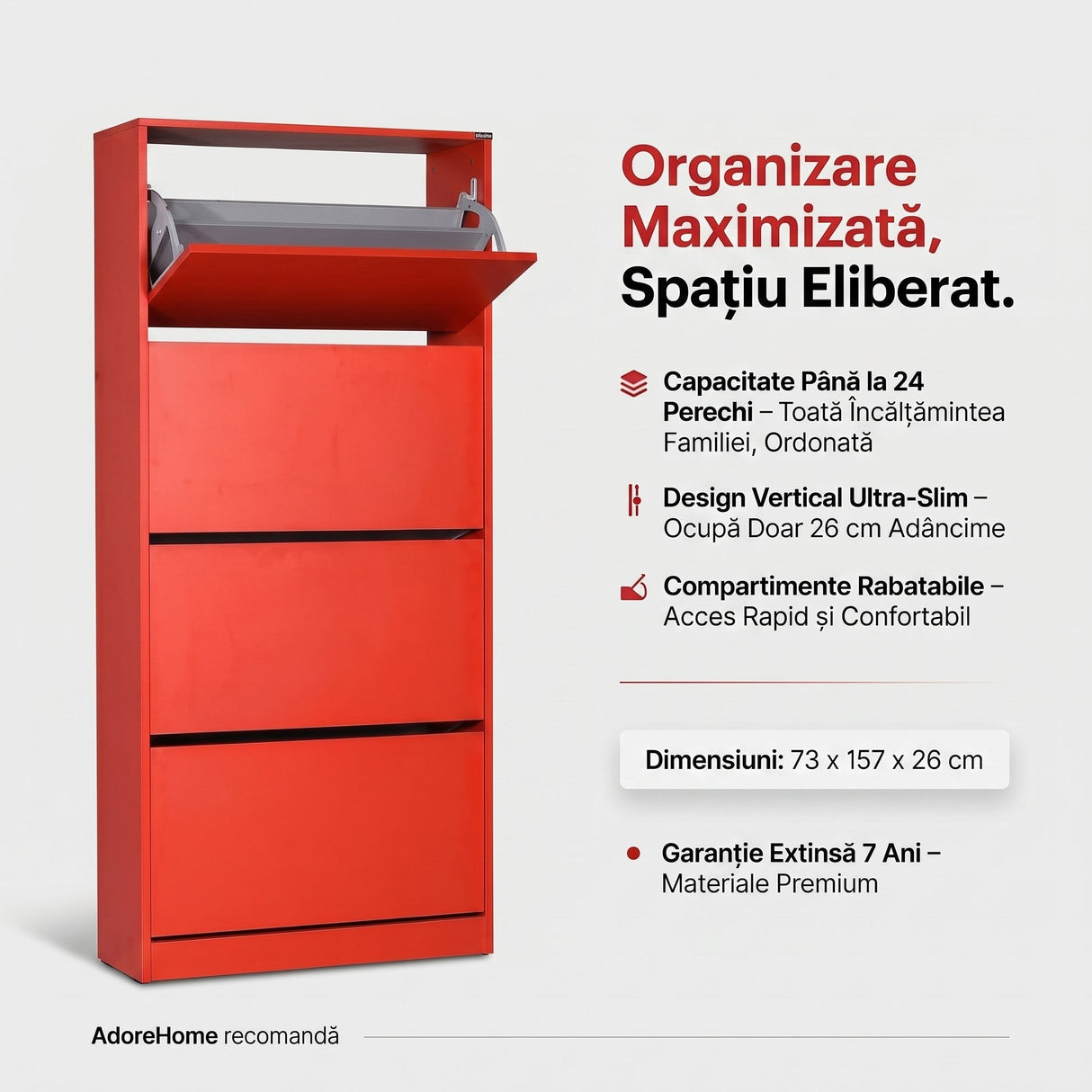 Pantofar SHC-540-BB-1 Home Collection® Max XL, 24 Perechi, 4 Compartimente, 73x157x26 cm - Rosu | SKU: SHC-540-KK-1