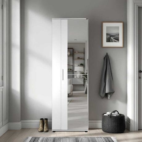Pantofar SHC-629-BB-2 Home Collection® Porto, 2 usi reversibile cu oglinda, 10 rafturi, capacitate 28 perechi, Alb - Natur, 60x187x36 cm